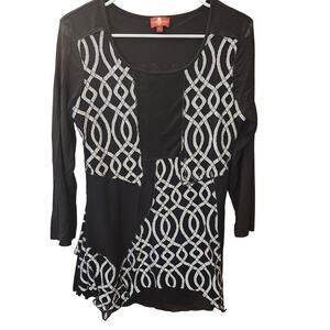 From the Heart Black Silver Interlocking Geometric Patchwork Asymmetric Tunic L
